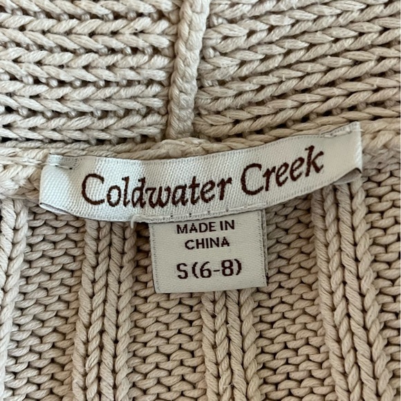 Coldwater Creek | Oatmeal Chunky Cable Knit Open Front Cardigan Sweater, Small - Picture 6 of 7